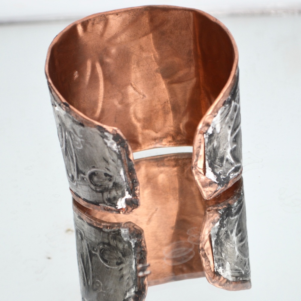 Butterfly Silver Pure Copper Wide Cuff Bracelet Handmade Embossed Rustic Boho - Picture 4 of 7